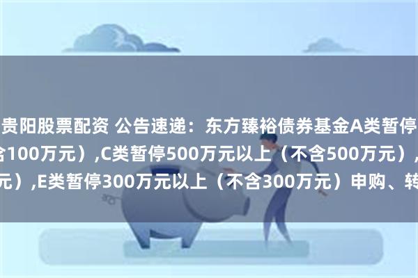 贵阳股票配资 公告速递：东方臻裕债券基金A类暂停100万元以上（不含100万元）,C类暂停500万元以上（不含500万元）,E类暂停300万元以上（不含300万元）申购、转换转入、定期定额投资